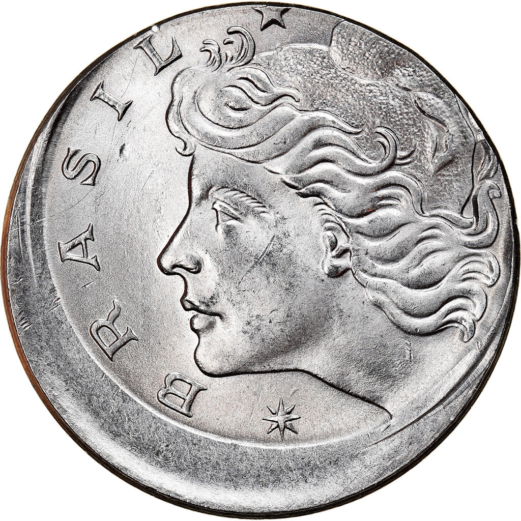 Coin, Brazil, 50 Centavos, 1977, error off center strike, AU(55-58), Stainless