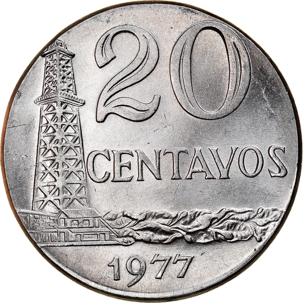 Moneda, Brasil, 20 Centavos, 1977, planchet error, EBC, Acero inoxidable