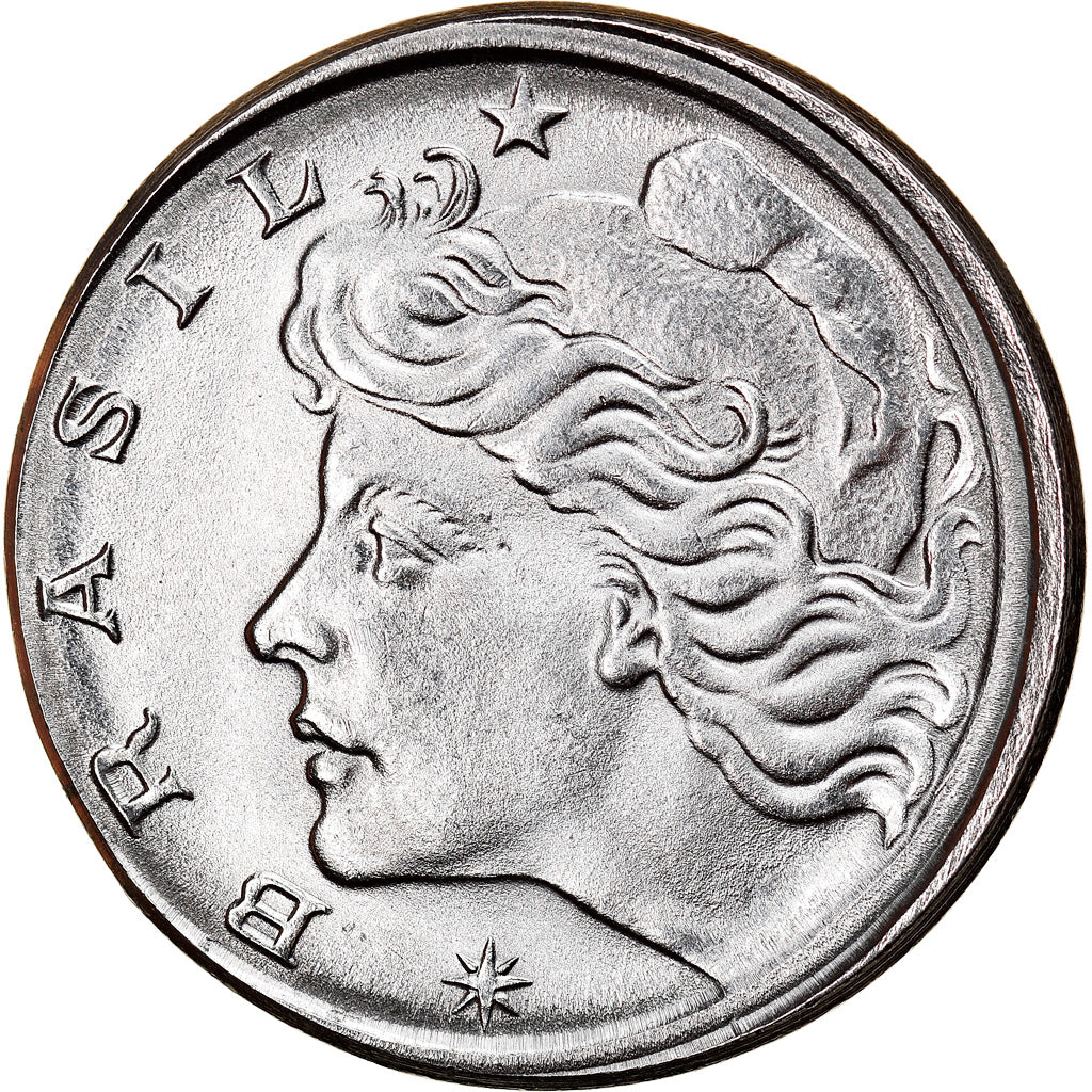 Monnaie, Brésil, 10 Centavos, 1977, error off center strike, SUP, Stainless