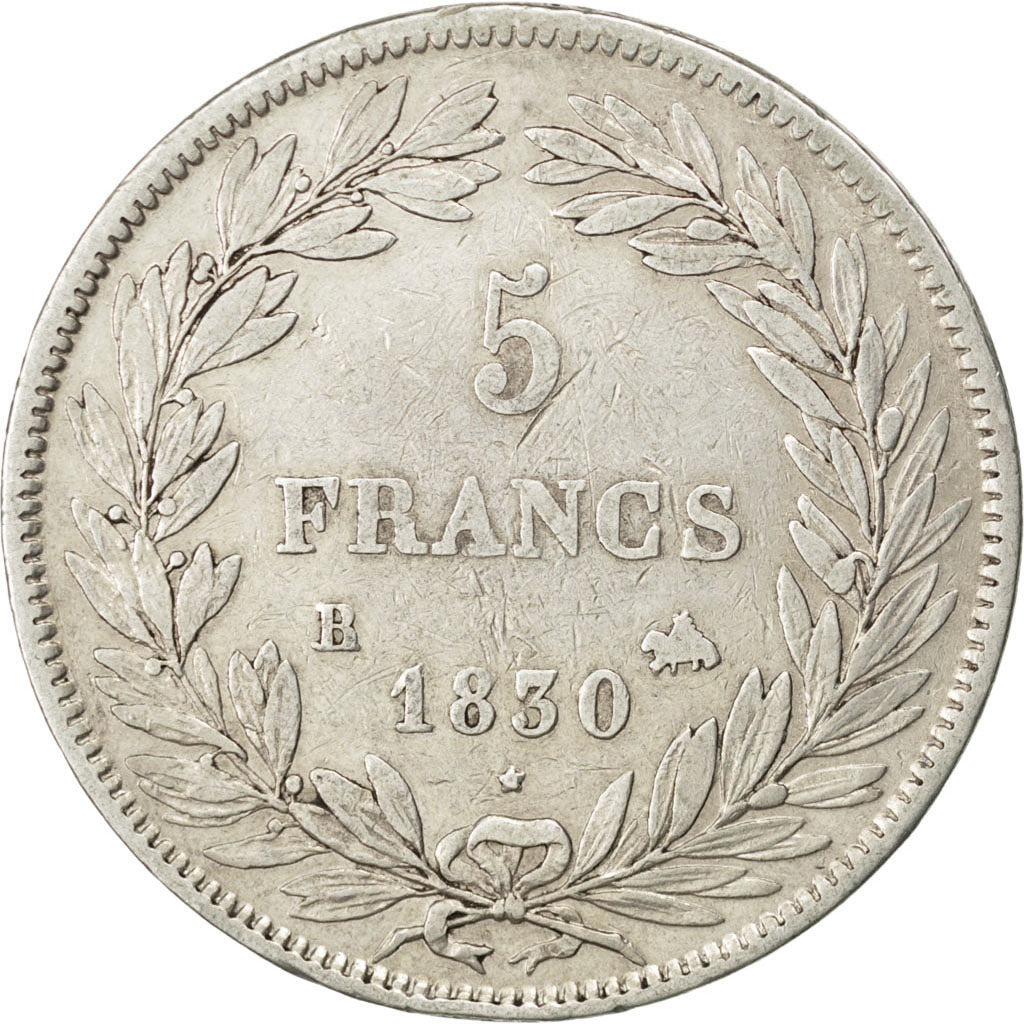 Louis Philippe I, 5 Francs tête nue 1830 B, KM 735.2