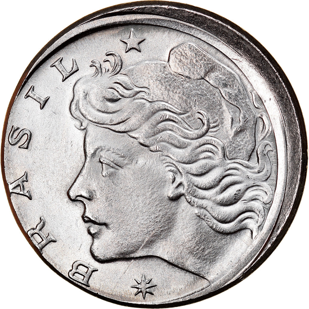 Moneda, Brasil, 10 Centavos, 1977, error off center strike, EBC, Acero