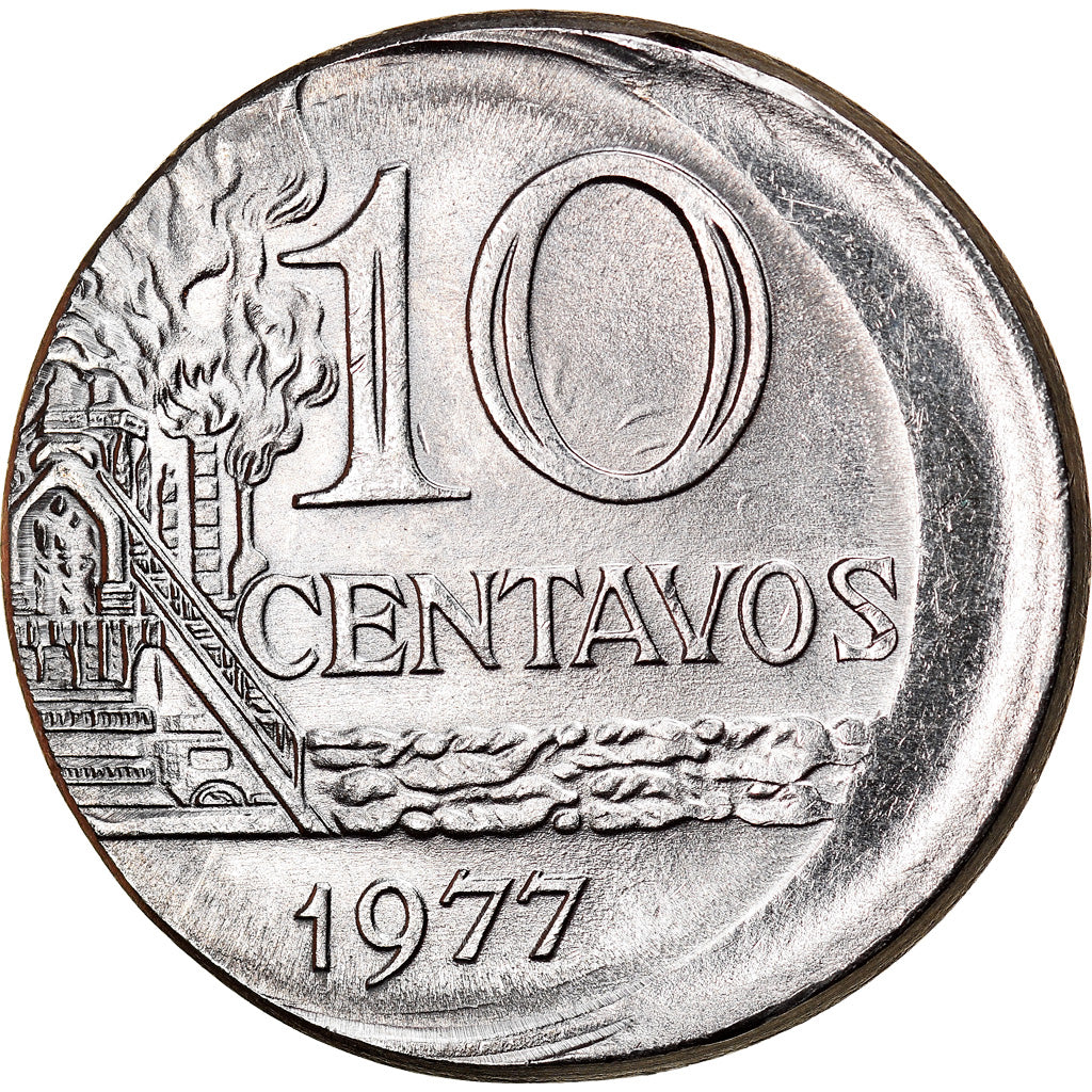 Moneda, Brasil, 10 Centavos, 1977, error off center strike, EBC, Acero