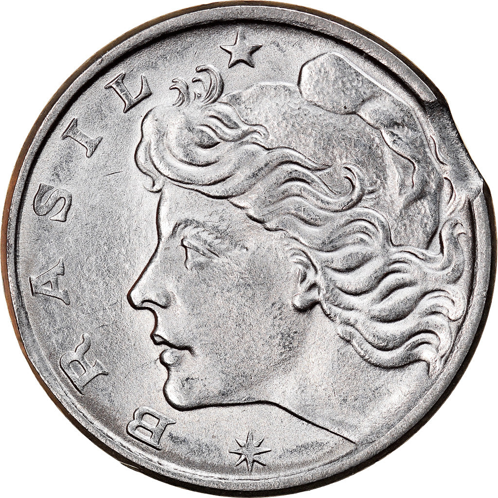 Moeda, Brasil, 10 Centavos, 1977, error clipped planchet, AU(55-58), Aço