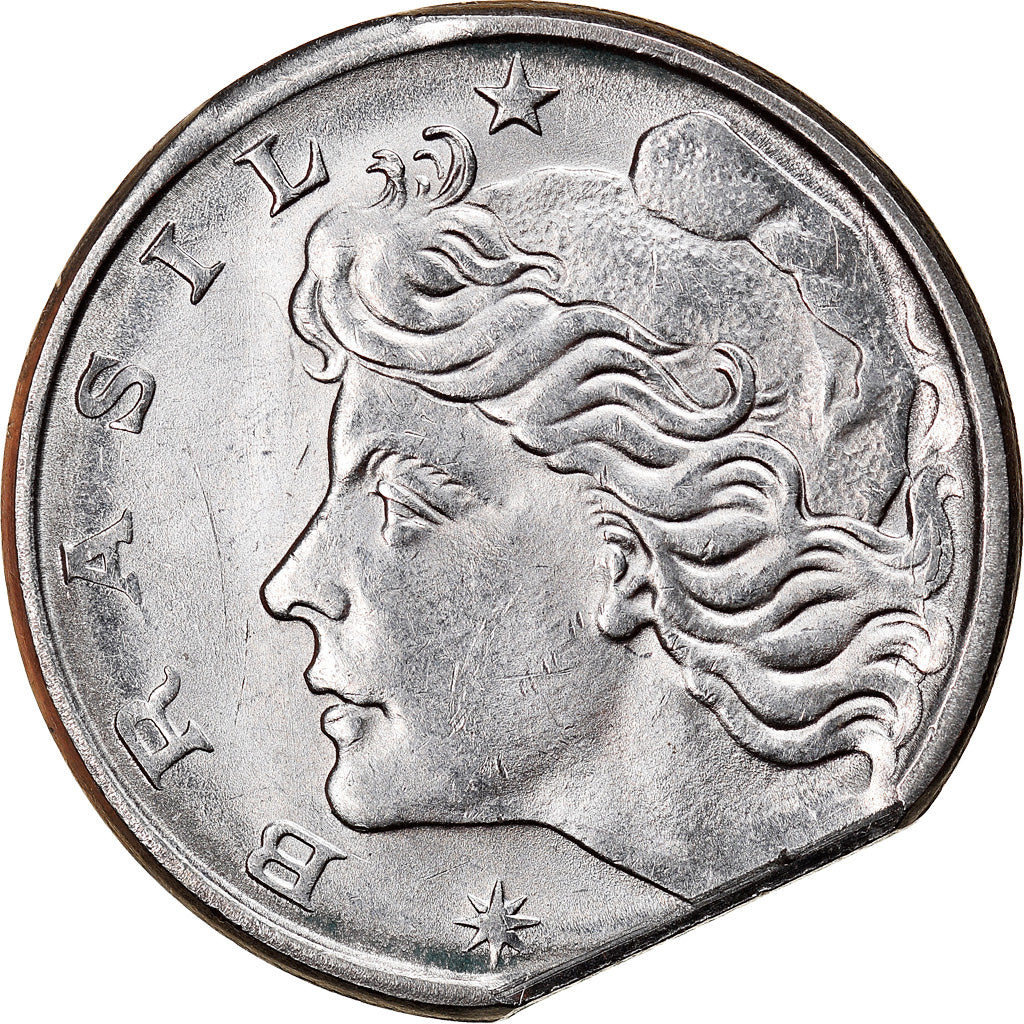 Moneda, Brasil, 10 Centavos, 1977, Error straight clip, EBC, Acero inoxidable