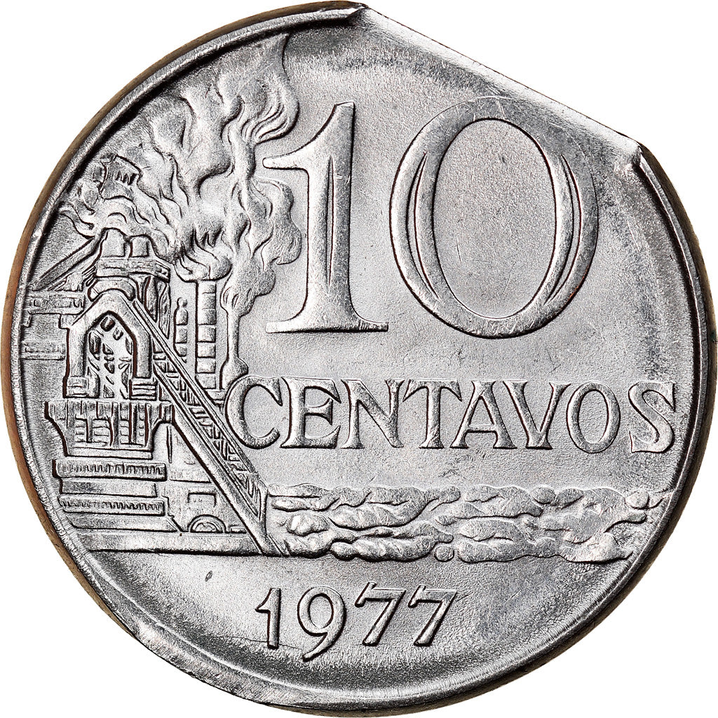 Moneda, Brasil, 10 Centavos, 1977, Error straight clip, EBC, Acero inoxidable