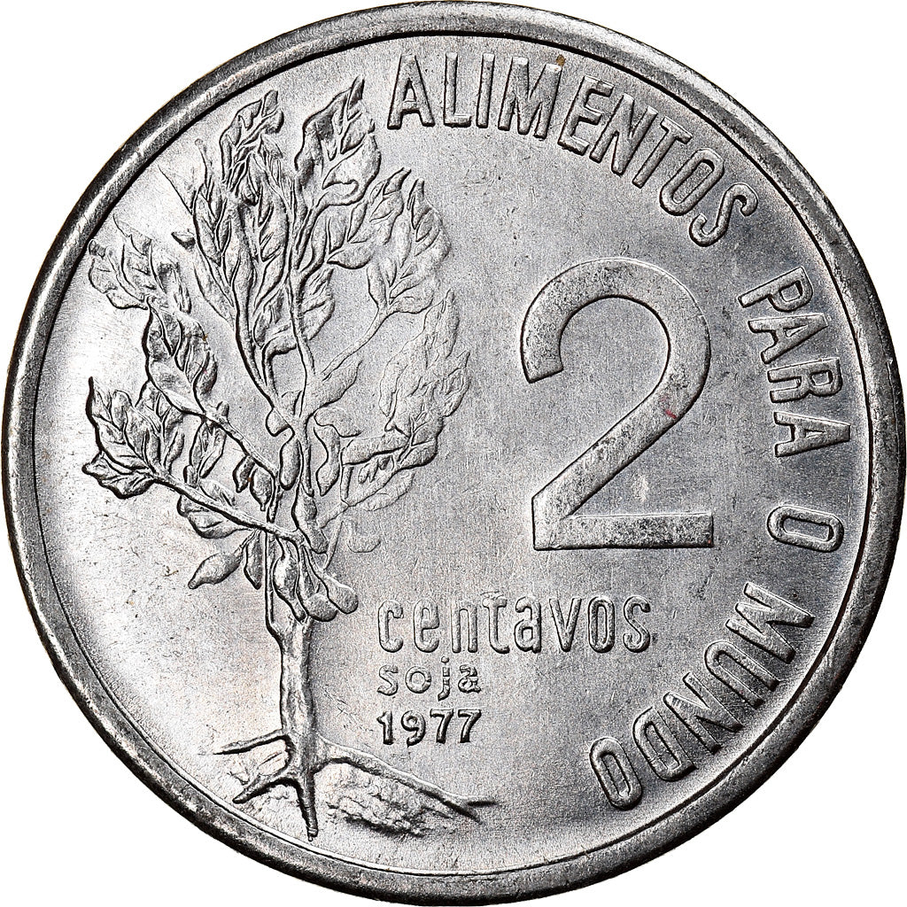 Moneda, Brasil, 2 Centavos, 1977, FAO, EBC, Acero inoxidable, KM:586