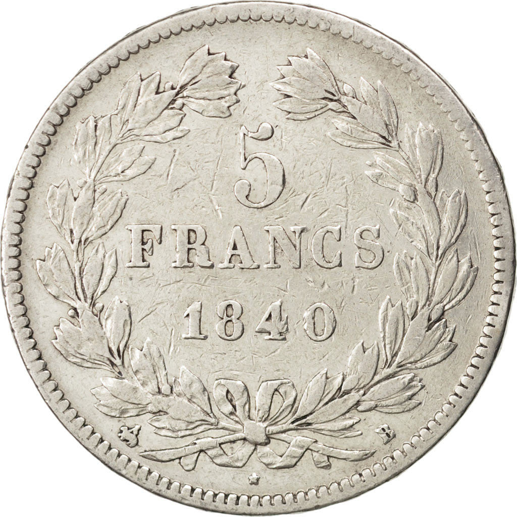 Moneta, Francia, Louis-Philippe, 5 Francs, 1840, Rouen, BB, Argento, KM:749.2
