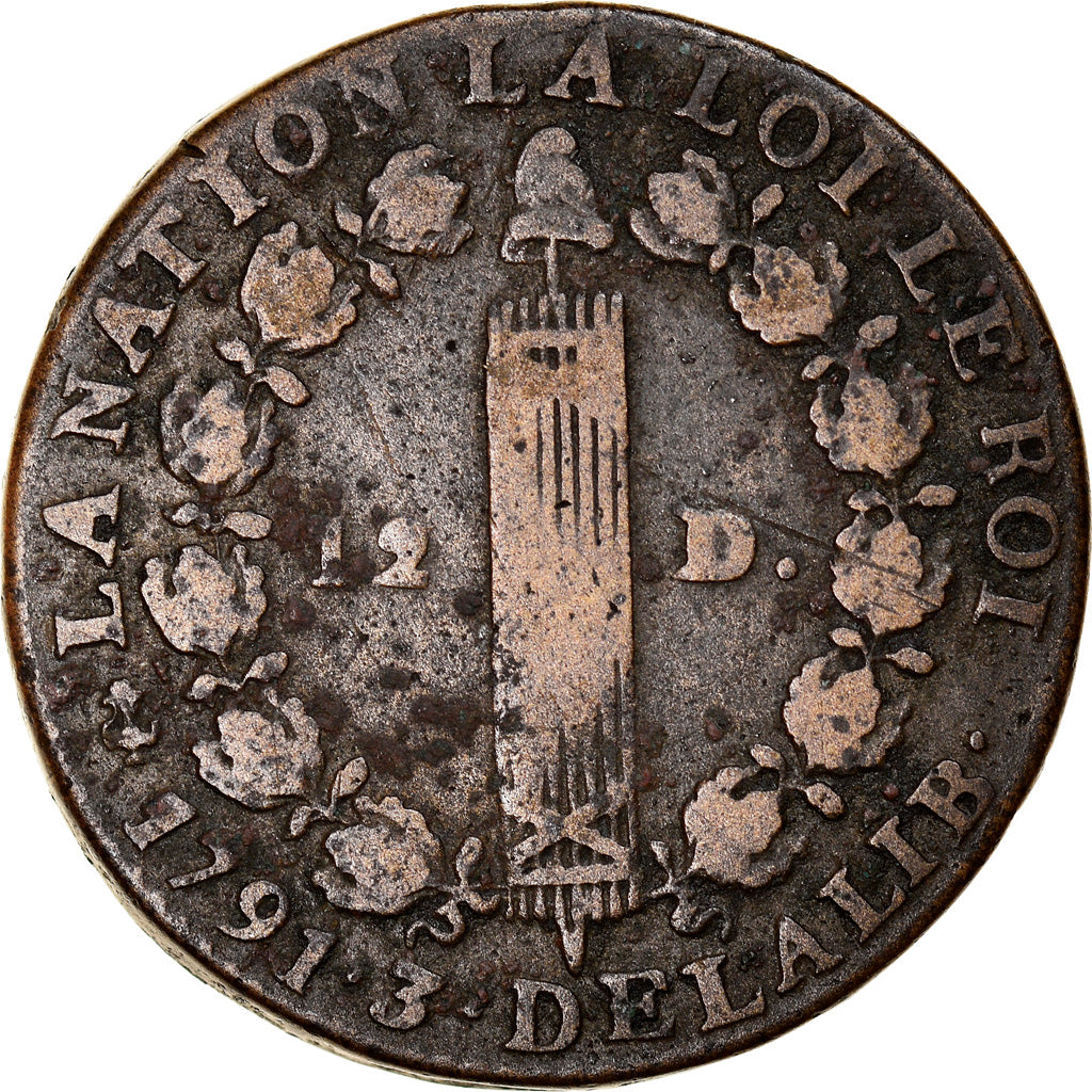 Moneta, Francia, 12 deniers françois, 12 Deniers, 1791, Paris, MB+, Bronzo