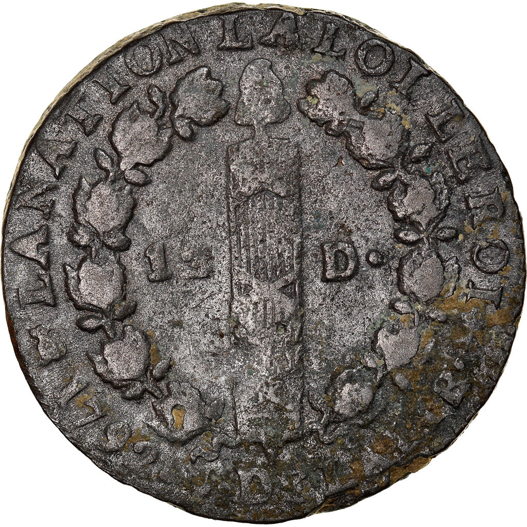 Moneta, Francia, Louis XVI, 12 Deniers, 1792, Saumur, MB, Bronzo, Gadoury:15