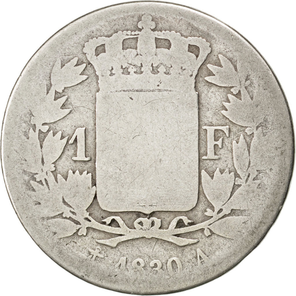 FRANCE, Charles X, Franc, 1830, Paris, KM #724.1, VG(8-10), Silver, Gadoury...