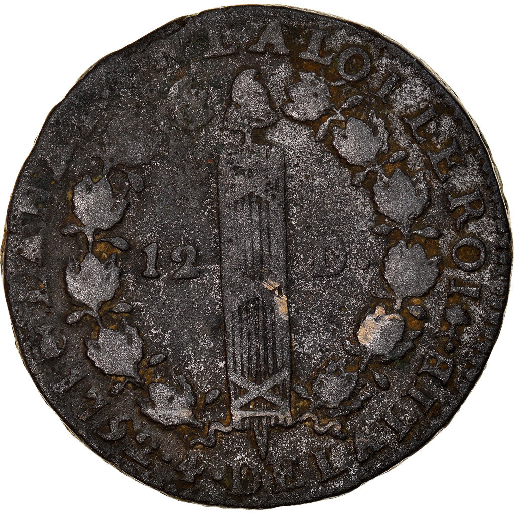 Coin, France, 12 deniers françois, 12 Deniers, 1792, Nantes, VF(20-25), Bronze