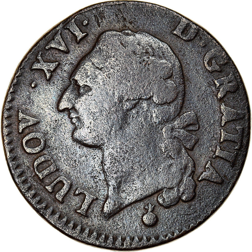 Monnaie, France, Louis XVI, Sol ou sou, Sol, 1784, Metz, TB, Cuivre