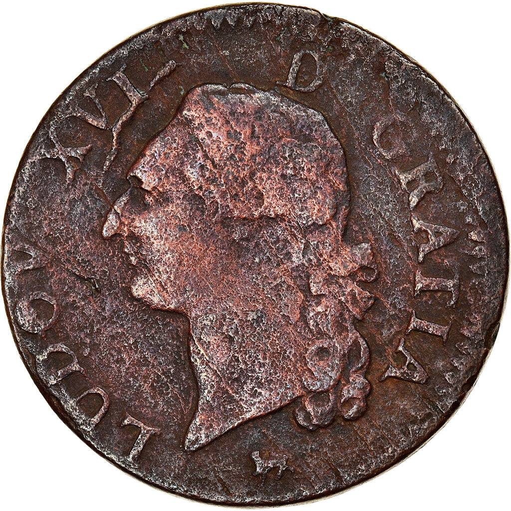 Moneta, Francja, Louis XVI, Sol ou sou, Sol, 1791, Paris, VF(20-25), Miedź