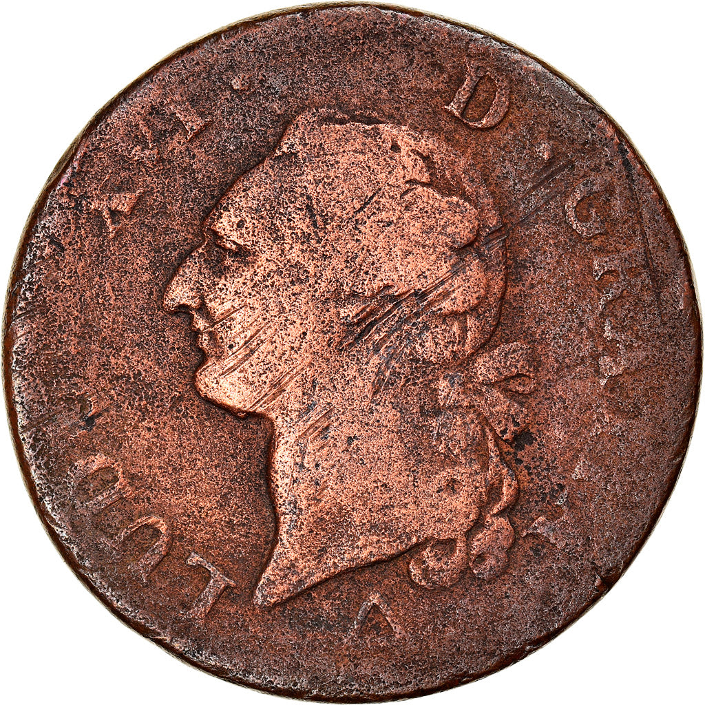 Moeda, França, Louis XVI, Sol ou sou, Sol, 1790, Orléans, F(12-15), Cobre
