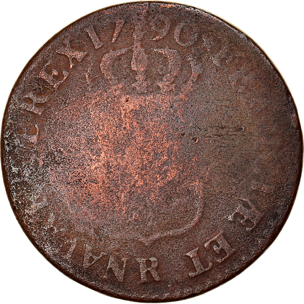 Moeda, França, Louis XVI, Sol ou sou, Sol, 1790, Orléans, F(12-15), Cobre