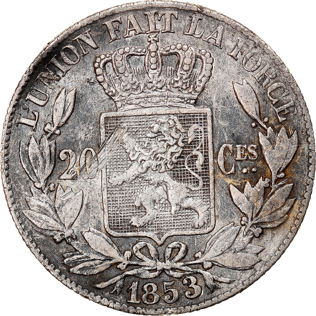 Coin, Belgium, Leopold I, 20 Centimes, 1853, EF(40-45), Silver, KM:19