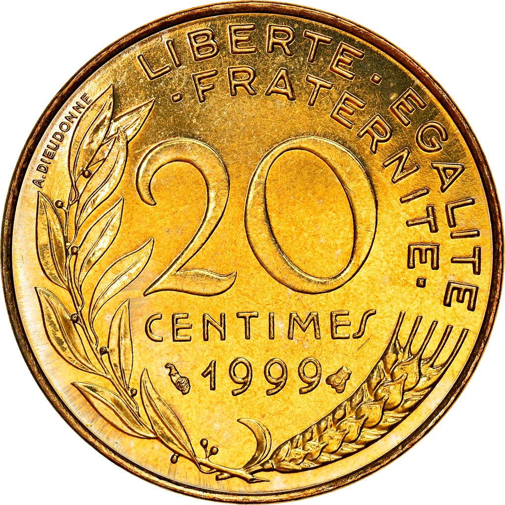 Moneda, Francia, Marianne, 20 Centimes, 1999, Paris, SC+, Aluminio - bronce