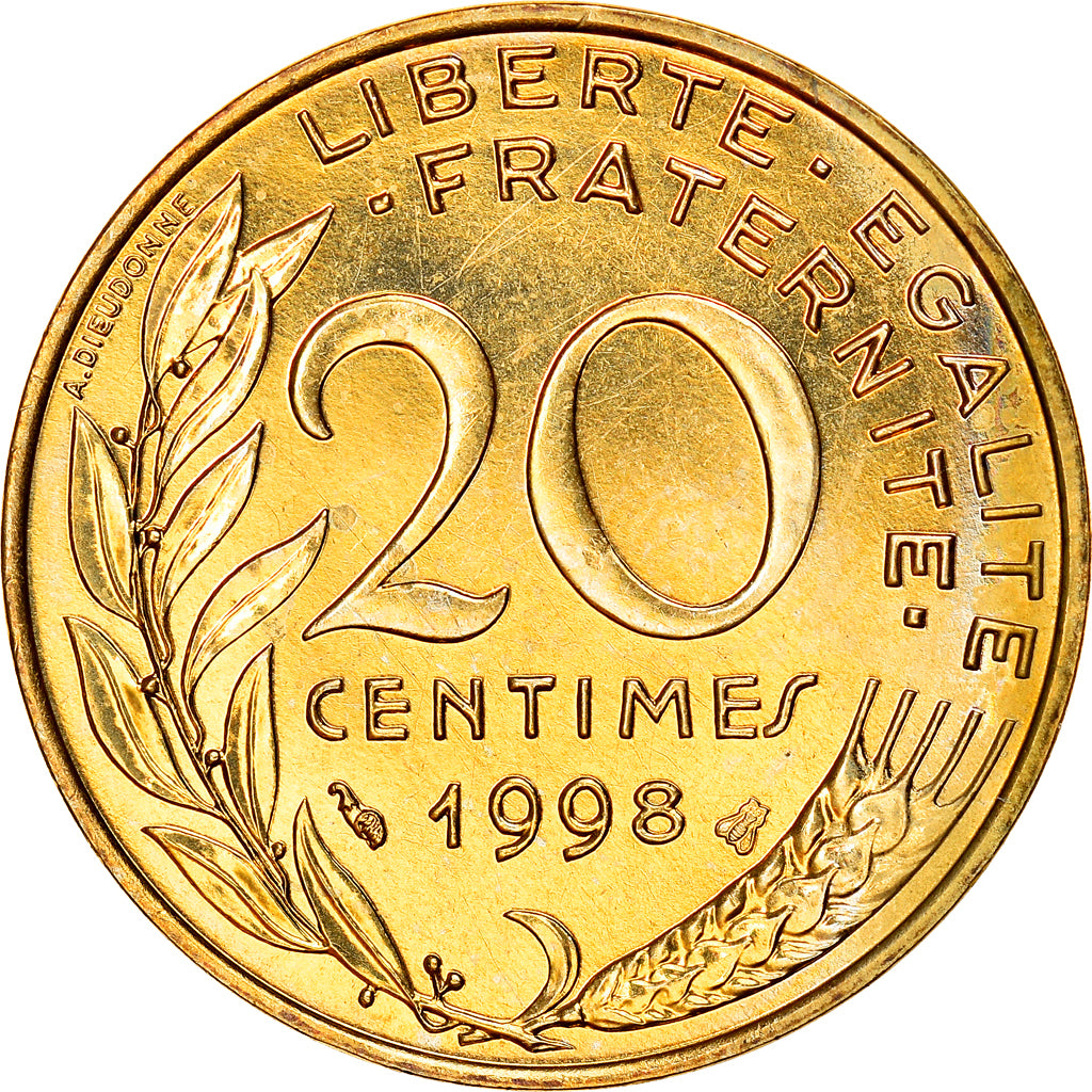 Coin, France, Marianne, 20 Centimes, 1998, Paris, MS(64), Aluminum-Bronze