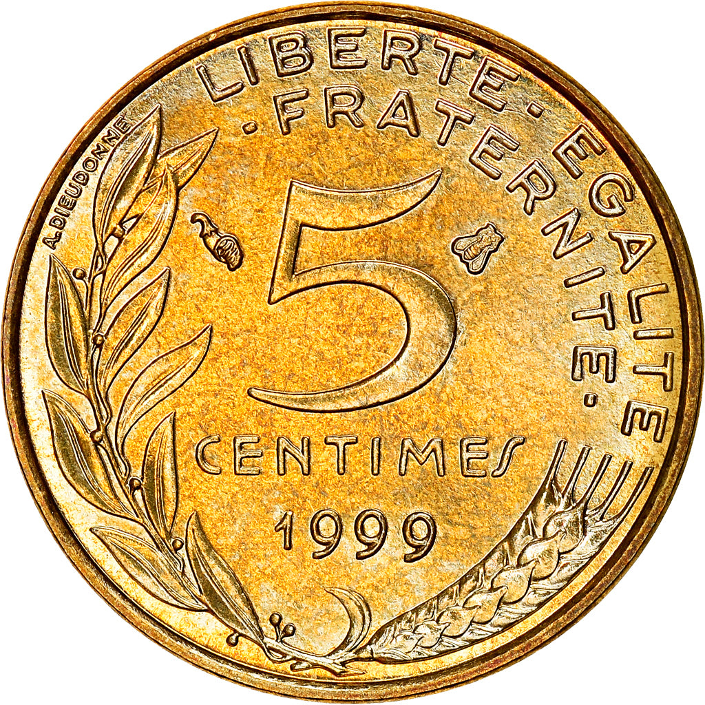 Münze, Frankreich, Marianne, 5 Centimes, 1999, Paris, UNZ+, Aluminum-Bronze