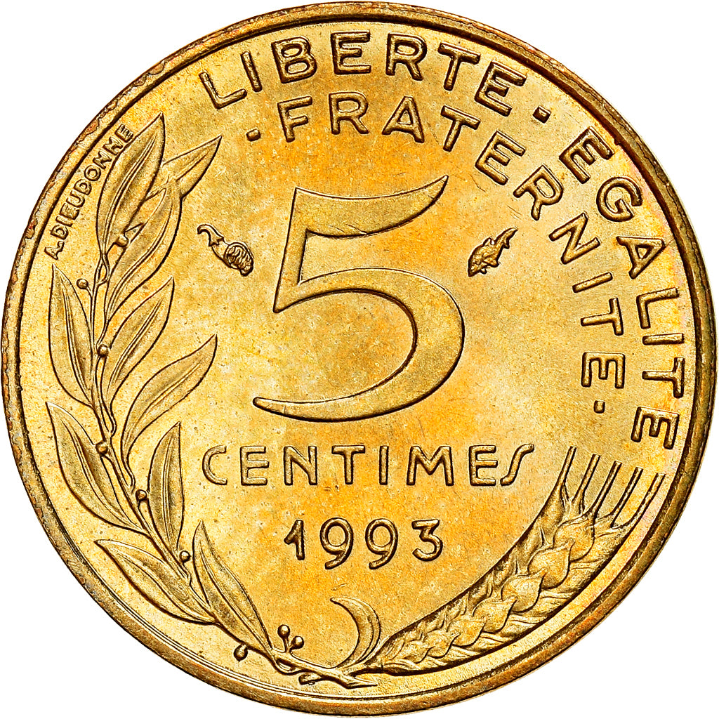 Monnaie, France, Marianne, 5 Centimes, 1993, Paris, Col à 4 plis, SPL