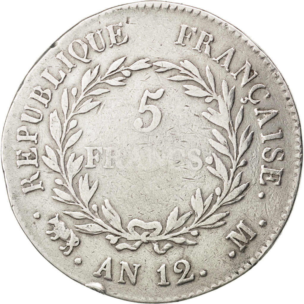 FRANCE, Napoléon I, 5 Francs, 1804, Toulouse, KM #659.10, VF(20-25), Silver, G..