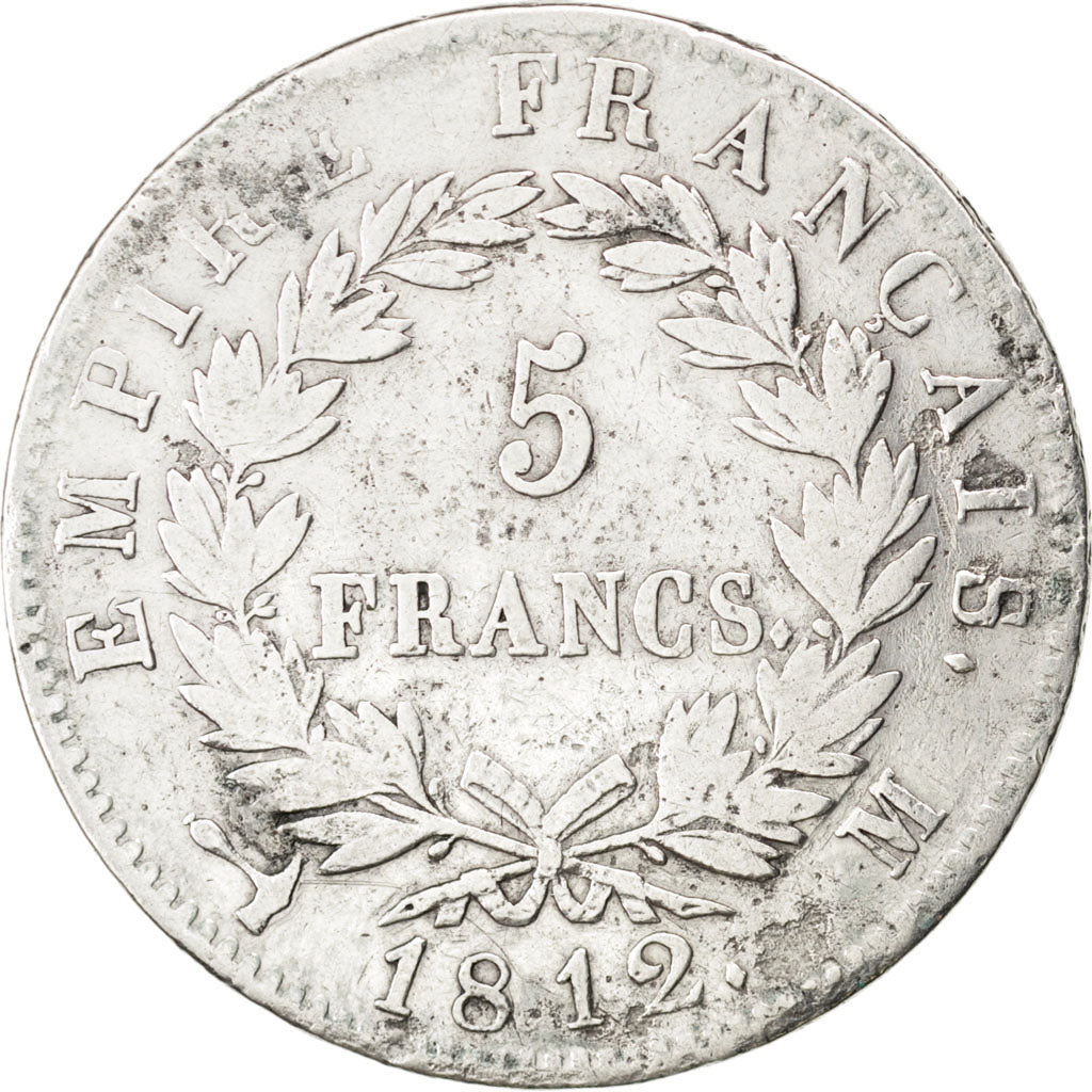 Francia, Napoléon I, 5 Francs, 1812, Toulouse, MB+, Argento, KM:694.10, Gado...