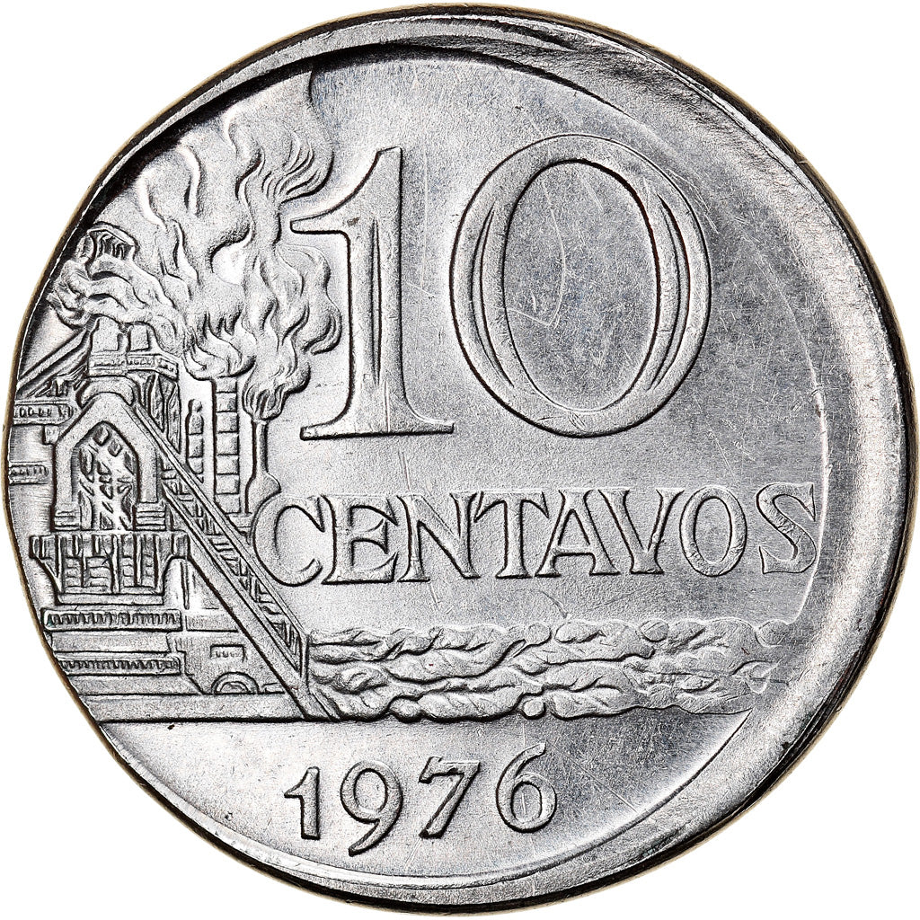Moneda, Brasil, 10 Centavos, 1976, error off center strike, EBC, Acero