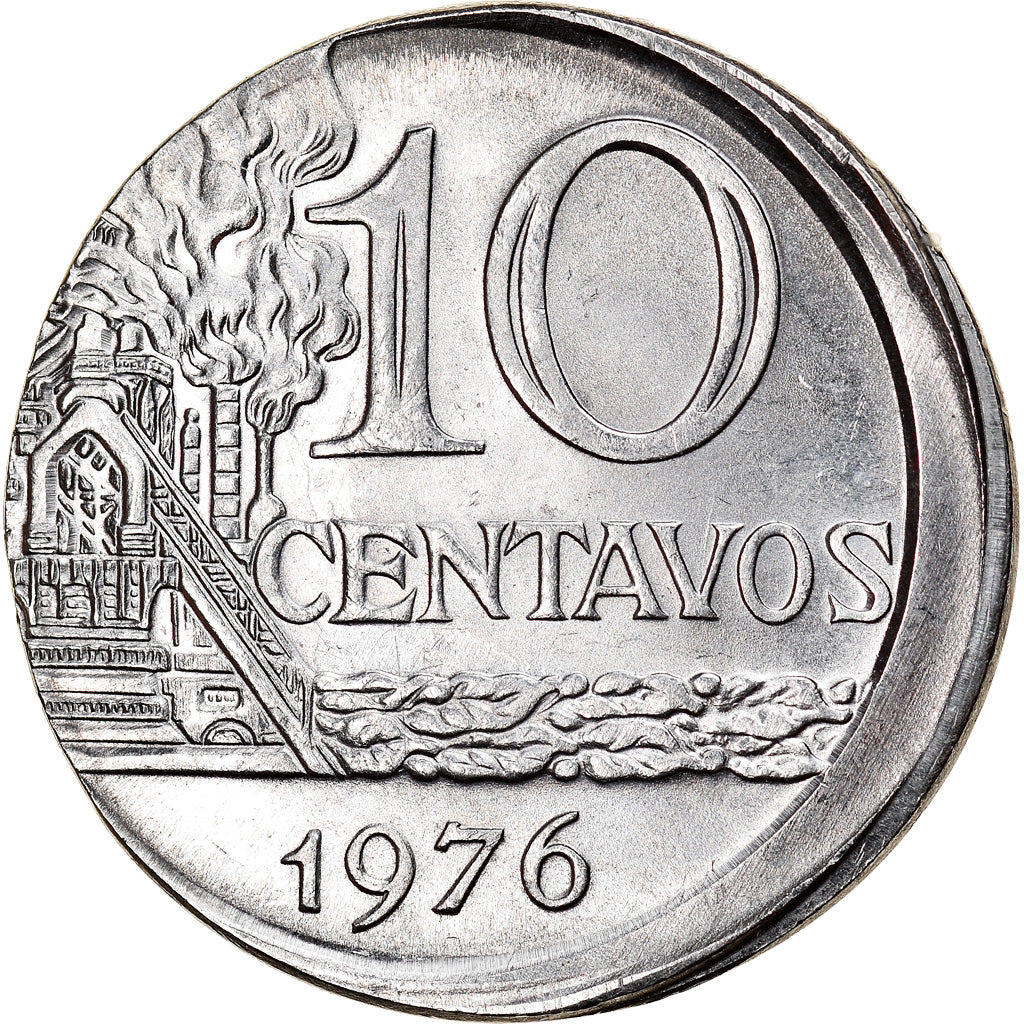 Moeda, Brasil, 10 Centavos, 1976, error off center strike, AU(55-58), Aço