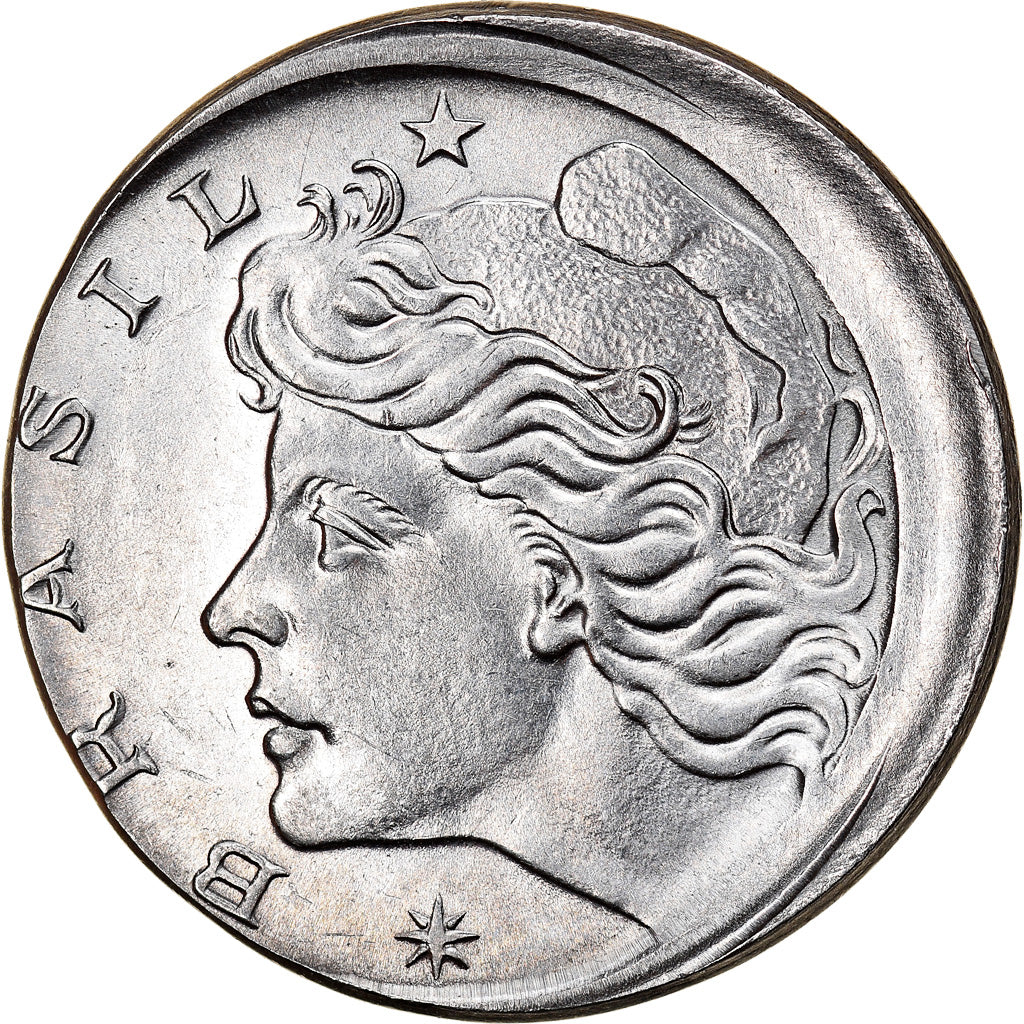Munten, Brazilië, 10 Centavos, 1976, error off center strike, PR, Stainless