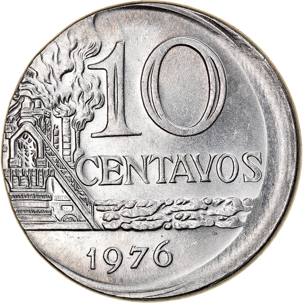 Munten, Brazilië, 10 Centavos, 1976, error off center strike, PR, Stainless