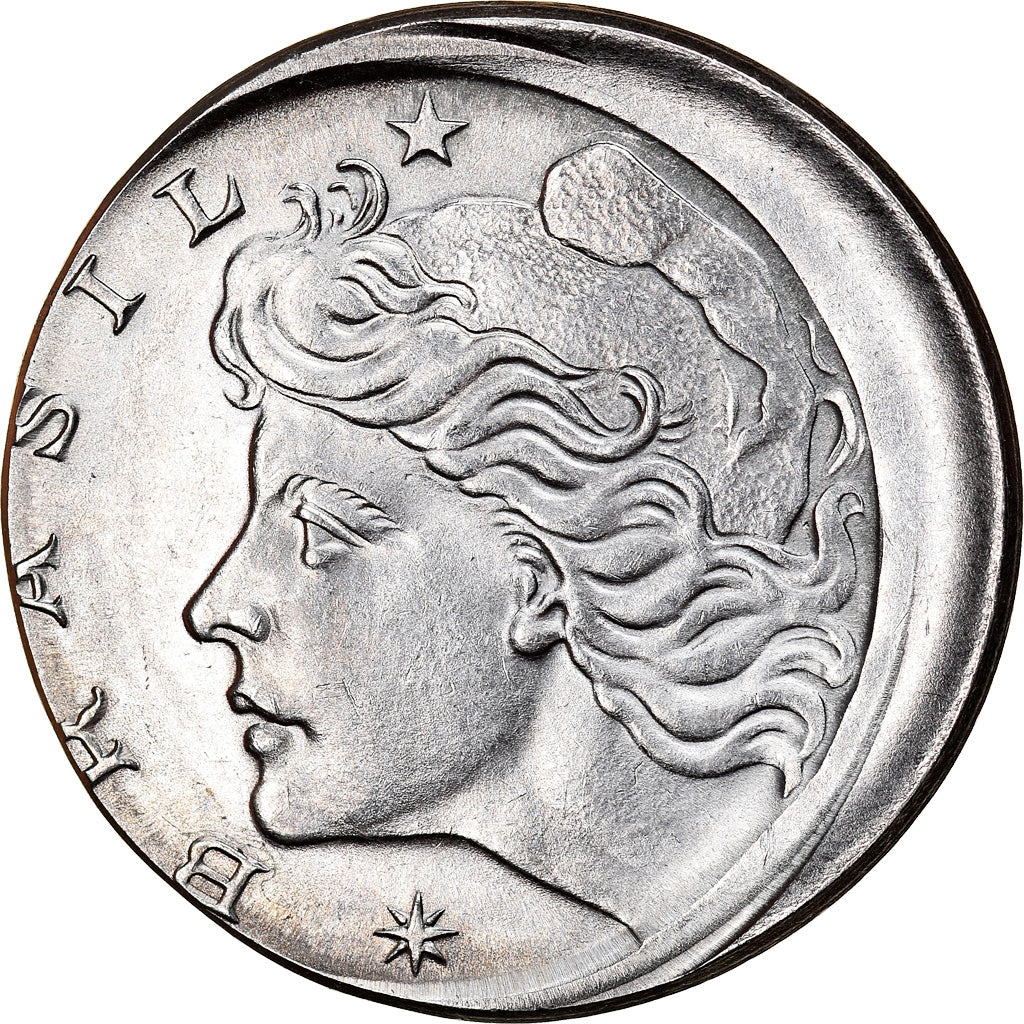 Coin, Brazil, 10 Centavos, 1976, error off center strike, AU(55-58), Stainless
