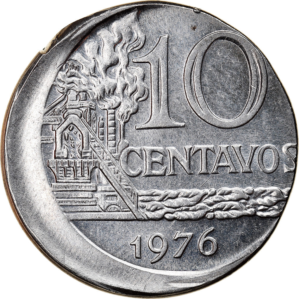 Moneda, Brasil, 10 Centavos, 1976, error off center strike, EBC, Acero