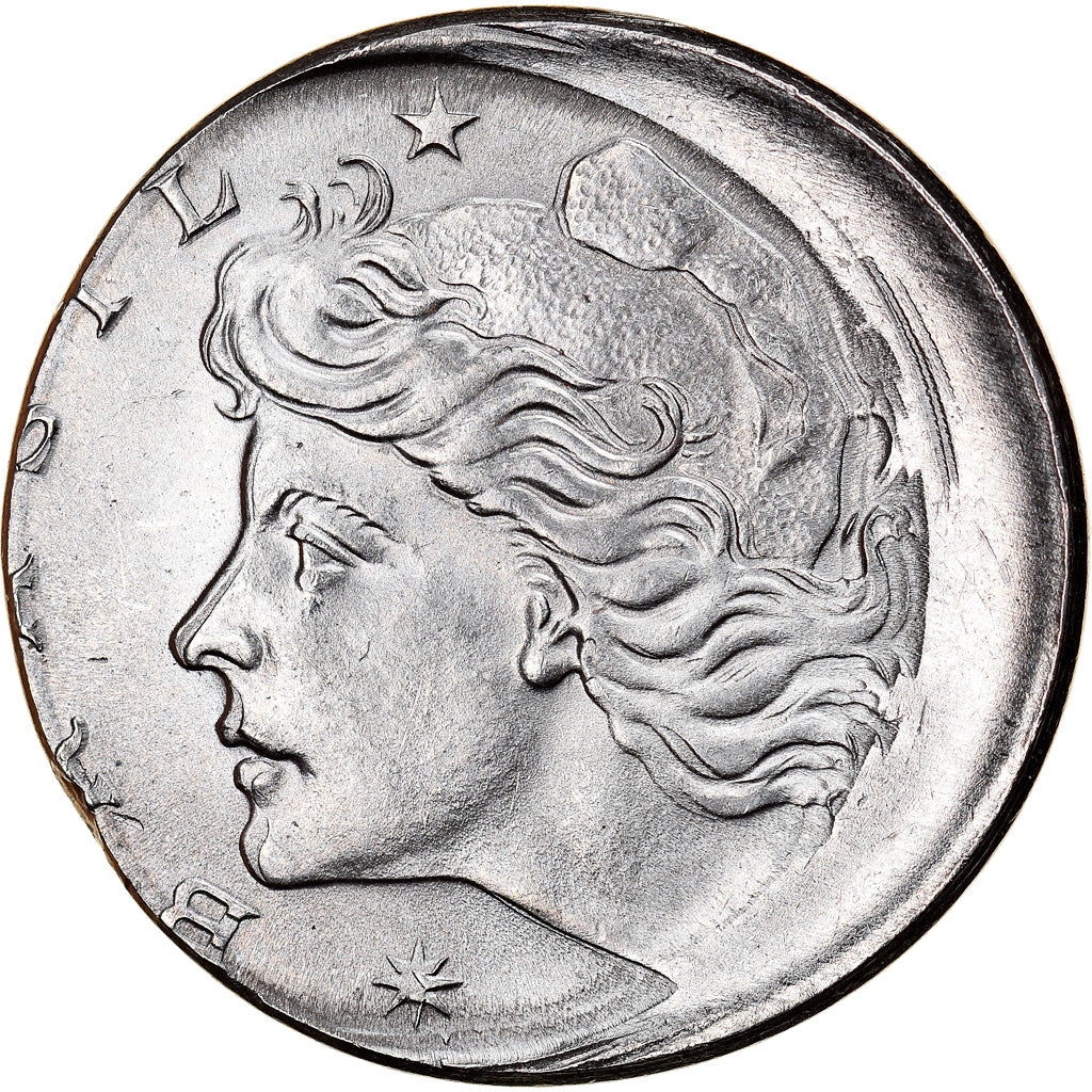 Moneta, Brasile, 10 Centavos, 1976, error double strike off center, SPL-