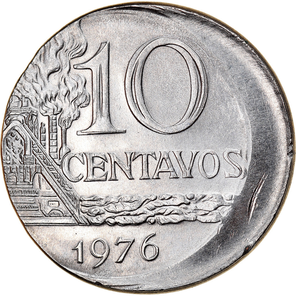 Moneta, Brasile, 10 Centavos, 1976, error double strike off center, SPL-