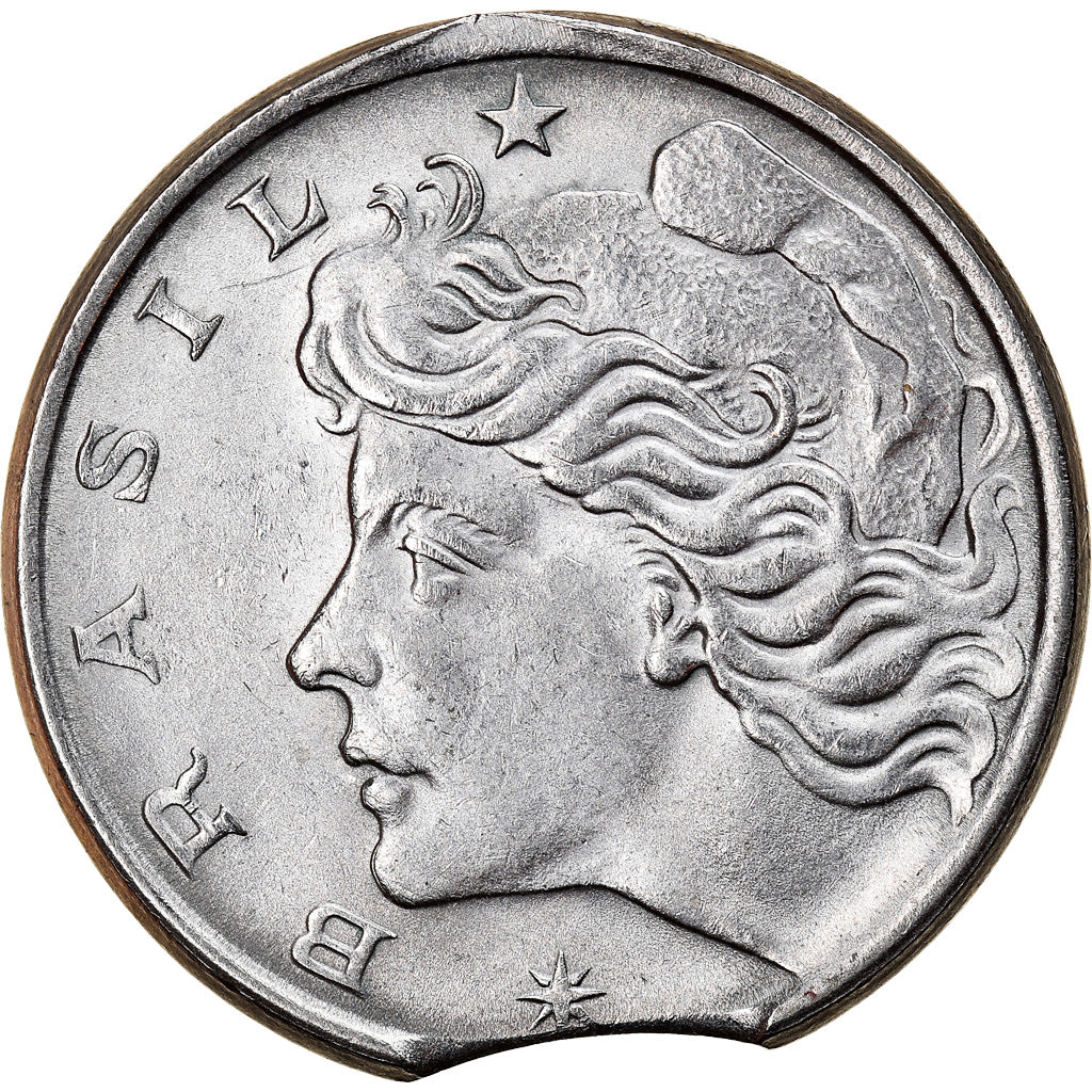 Moneta, Brasile, 10 Centavos, 1976, error clipped planchet, SPL-, Acciaio