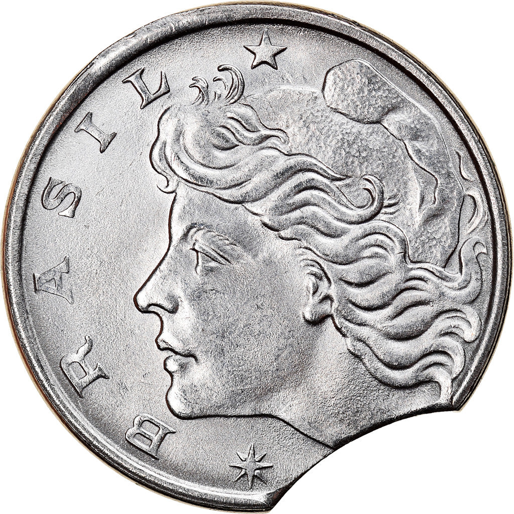 Moeda, Brasil, 10 Centavos, 1976, error clipped planchet, AU(55-58), Aço