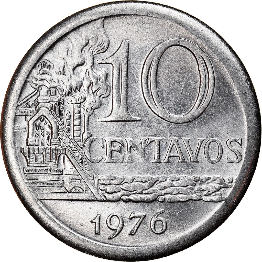 Moneda, Brasil, 10 Centavos, 1976, error broadstruck, EBC, Acero inoxidable