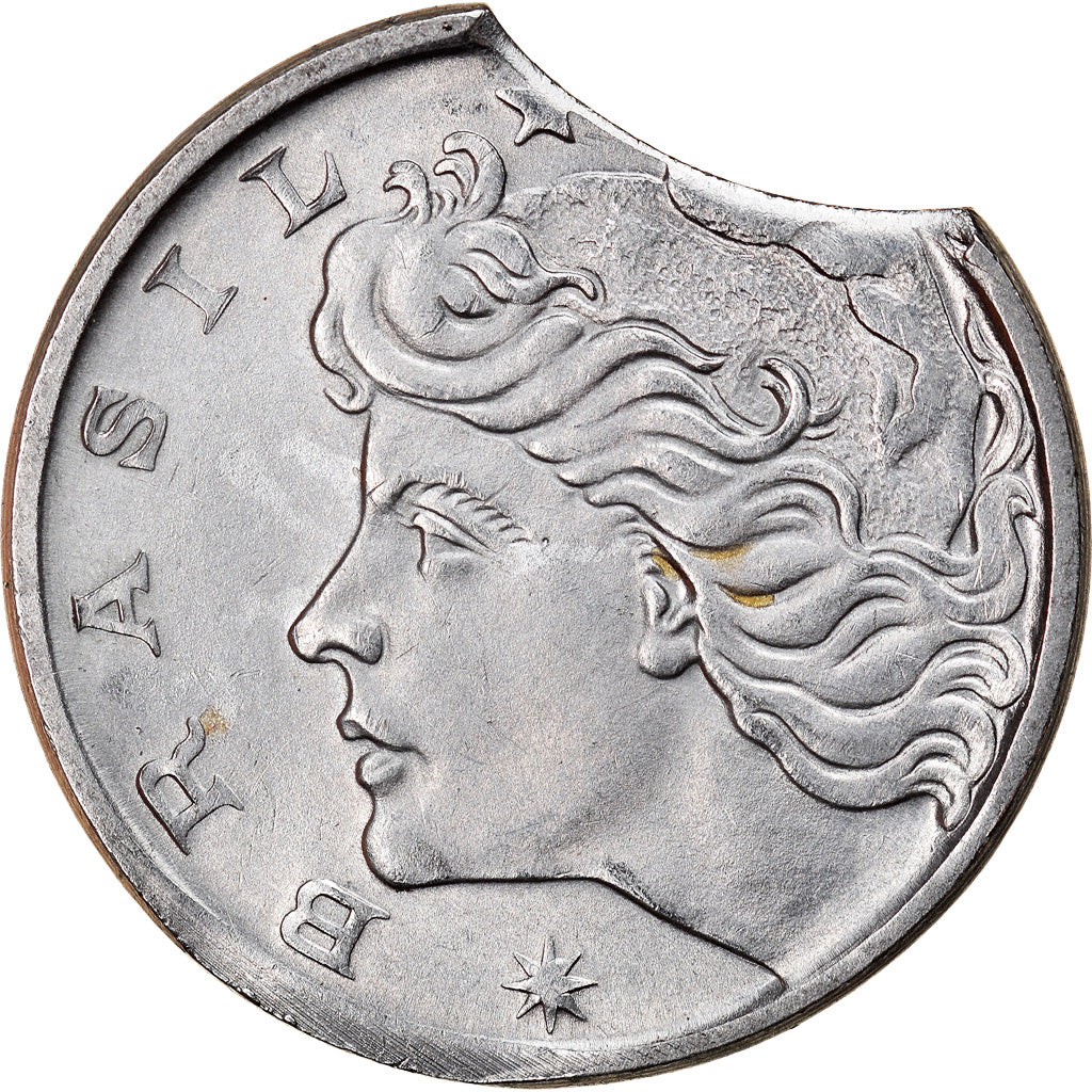 Moeda, Brasil, 20 Centavos, 1976, error clipped planchet, AU(50-53), Aço