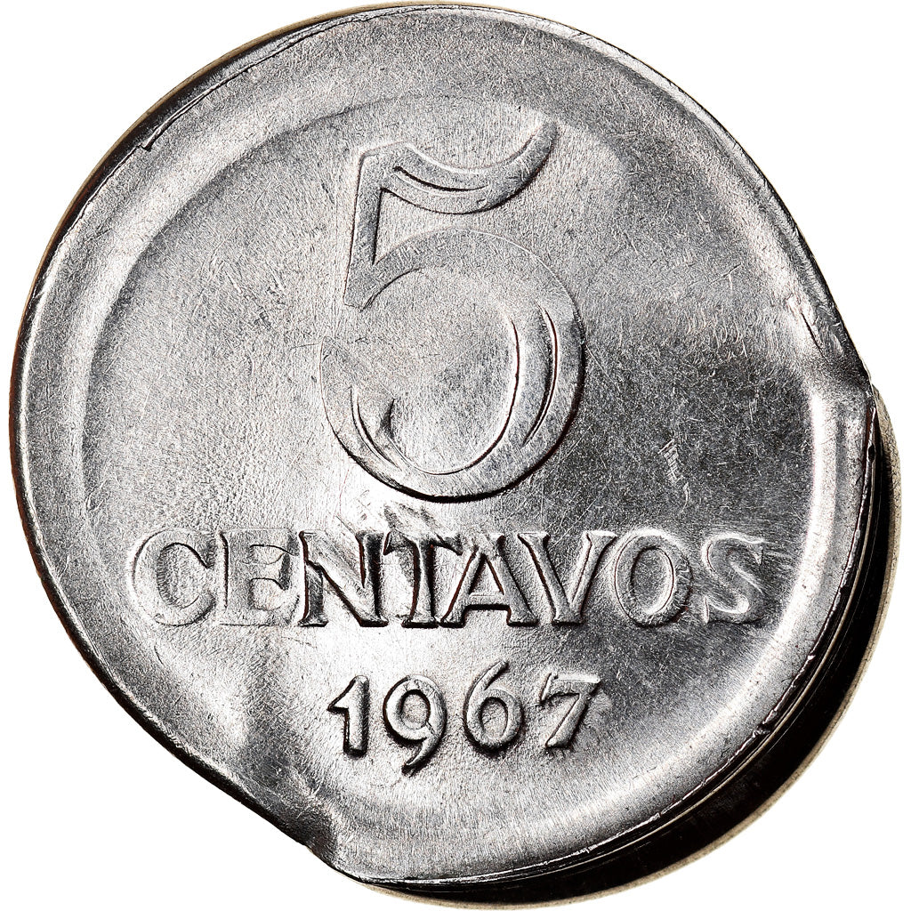 Moeda, Brasil, 5 Centavos, 1967, error partial brockage, AU(55-58), Aço