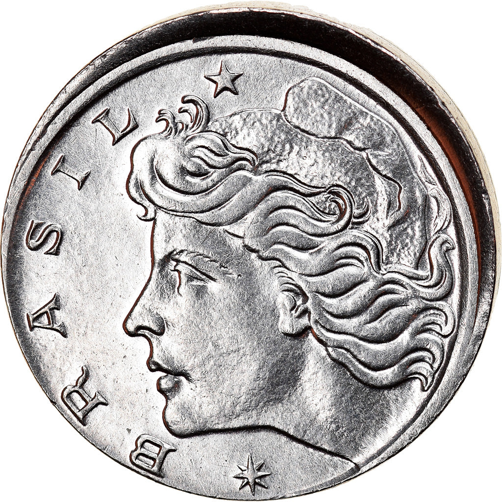Moeda, Brasil, 5 Centavos, 1967, cupped off center strike error, AU(55-58), Aço