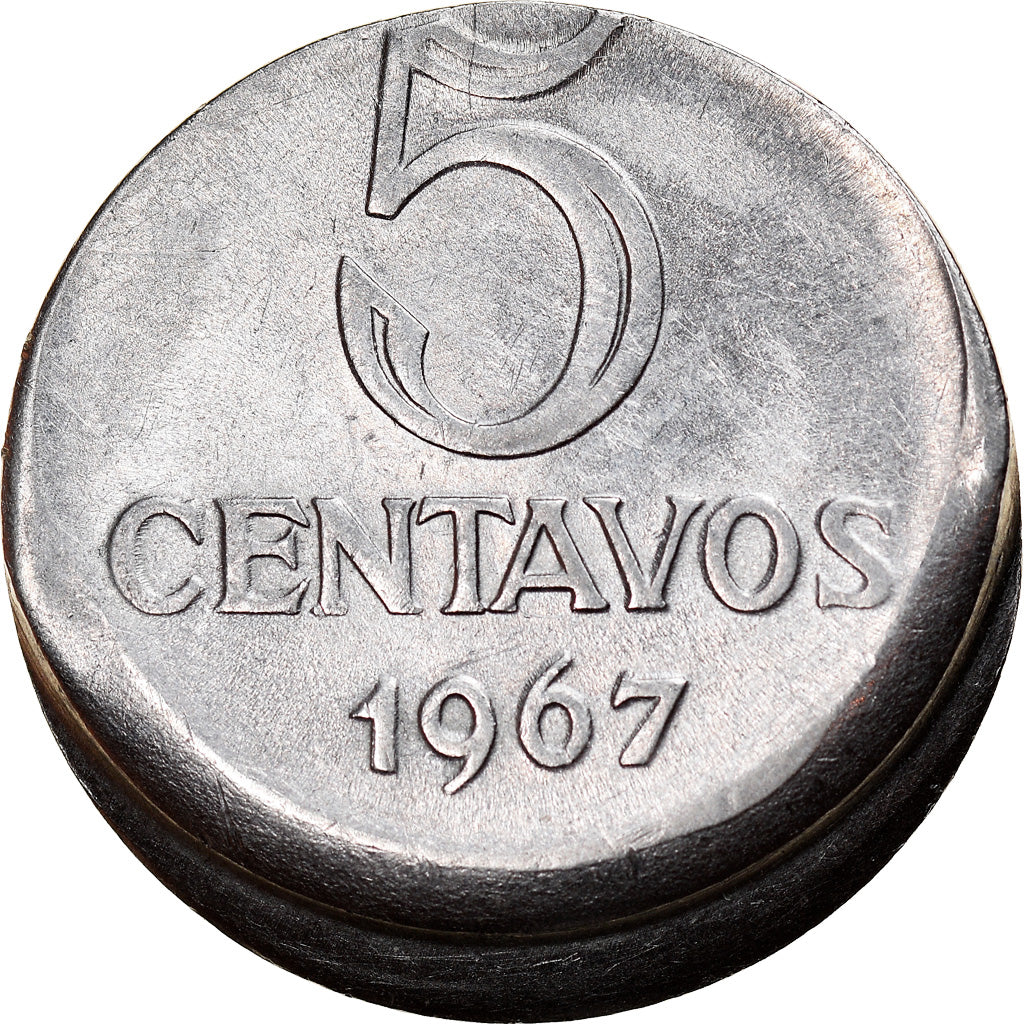 Moneta, Brasile, 5 Centavos, 1967, cupped off center strike error, SPL-, Acciaio
