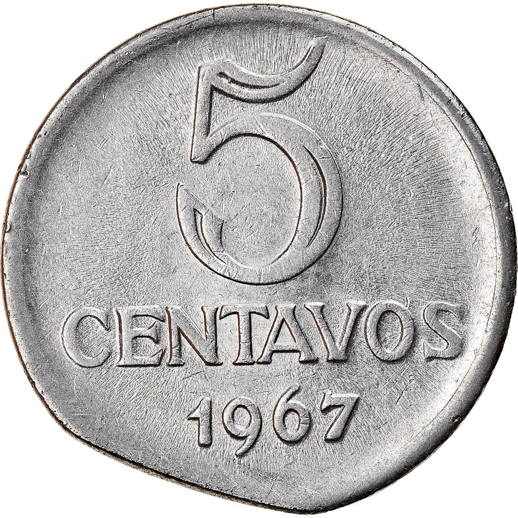 Moeda, Brasil, 5 Centavos, 1967, Error straight clip, AU(50-53), Aço