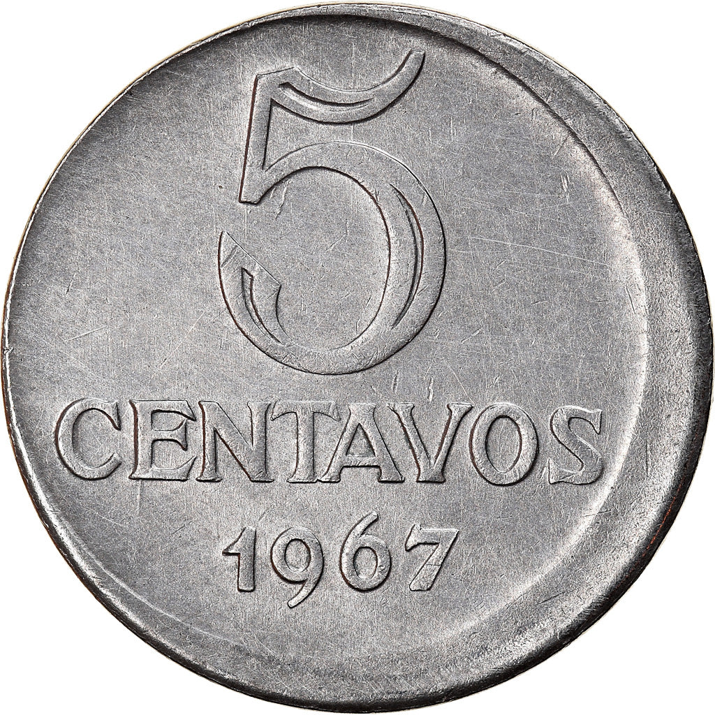 Moeda, Brasil, 5 Centavos, 1967, error off center strike, AU(50-53), Aço