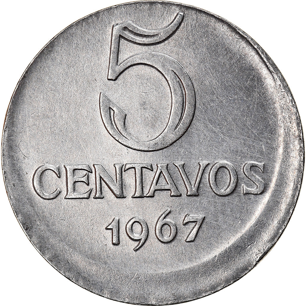 Moeda, Brasil, 5 Centavos, 1967, error off center strike, AU(50-53), Aço
