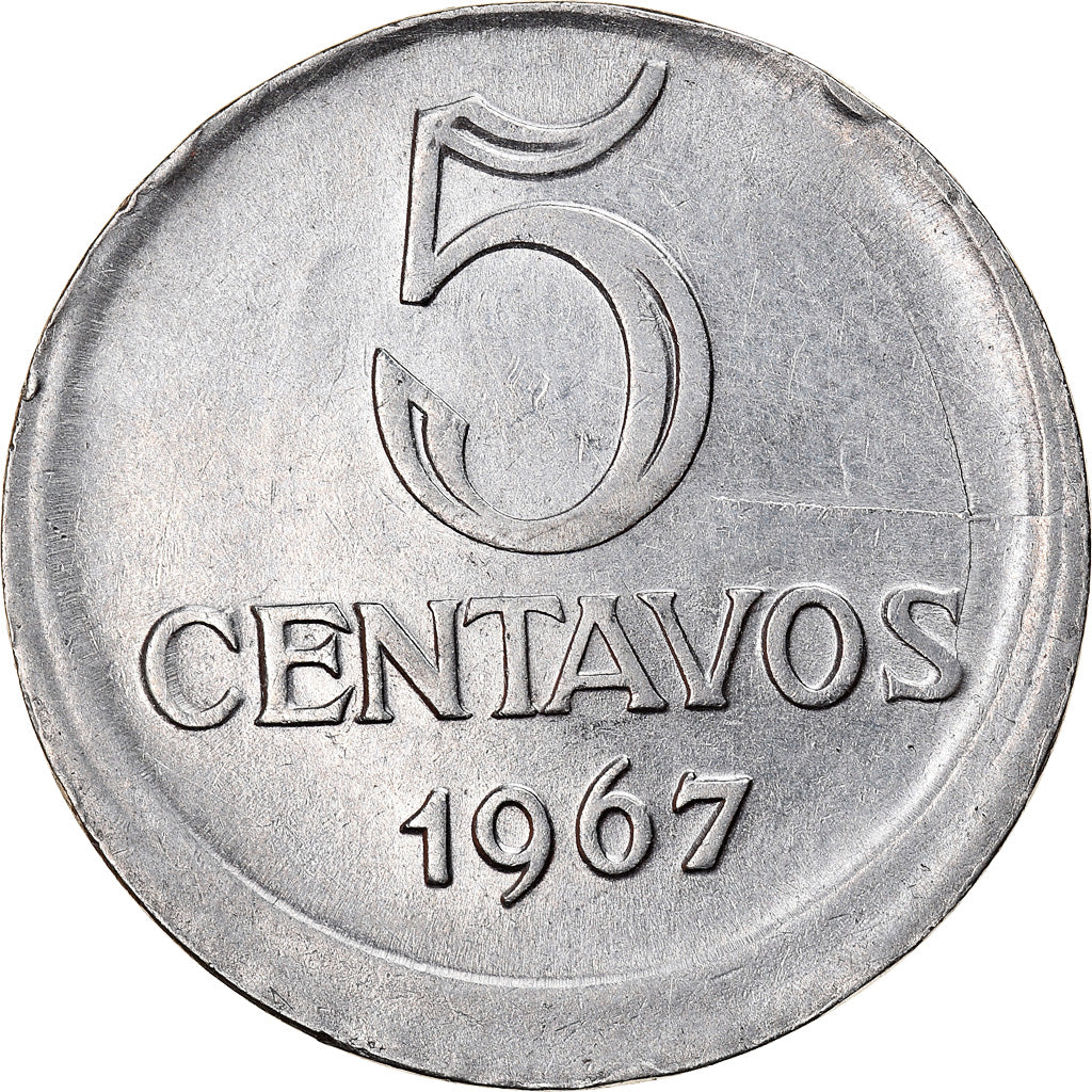 Moeda, Brasil, 5 Centavos, 1967, error off center strike, AU(50-53), Aço