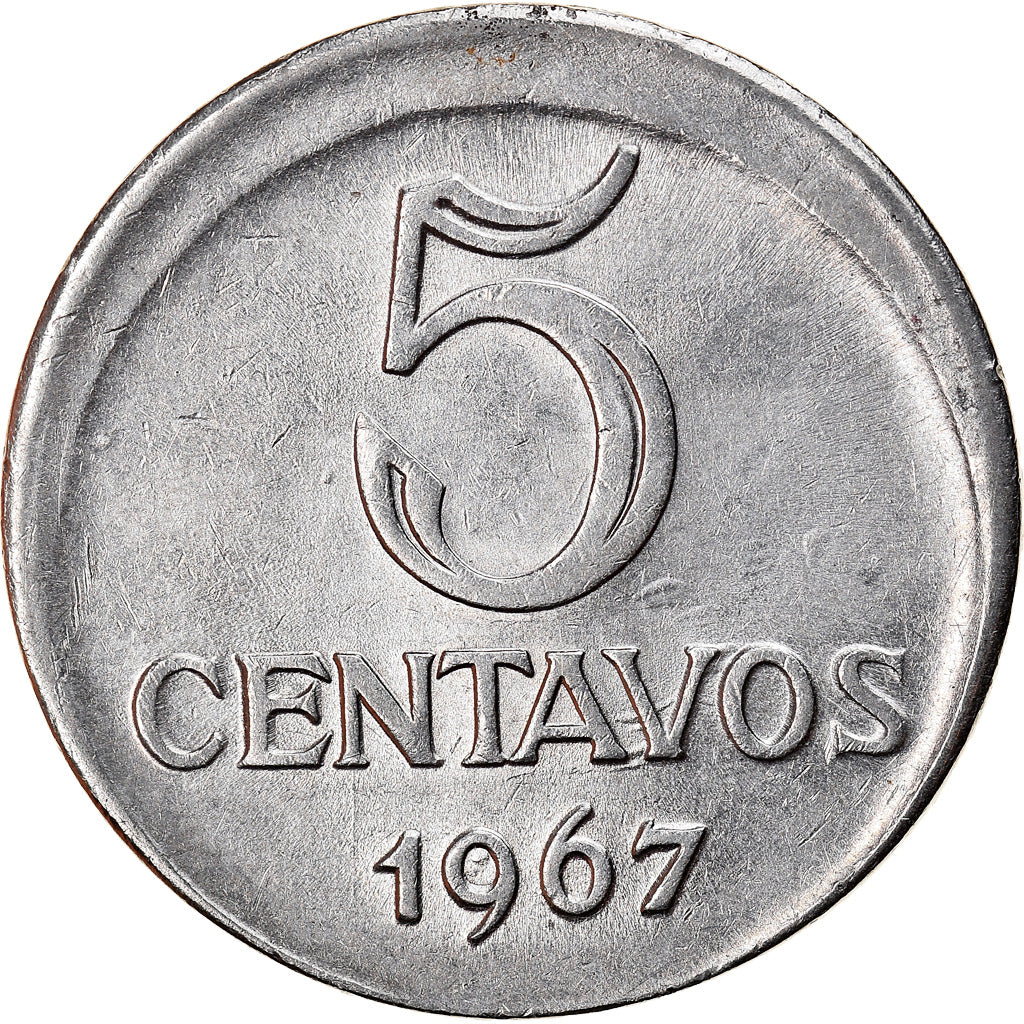 Moeda, Brasil, 5 Centavos, 1967, error off center strike, AU(50-53), Aço