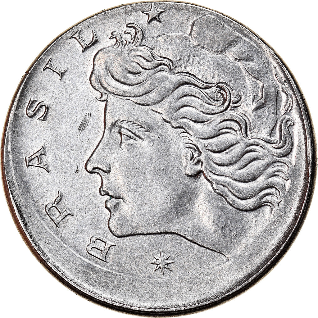 Moneta, Brasile, 5 Centavos, 1967, error off center strike, BB+, Acciaio