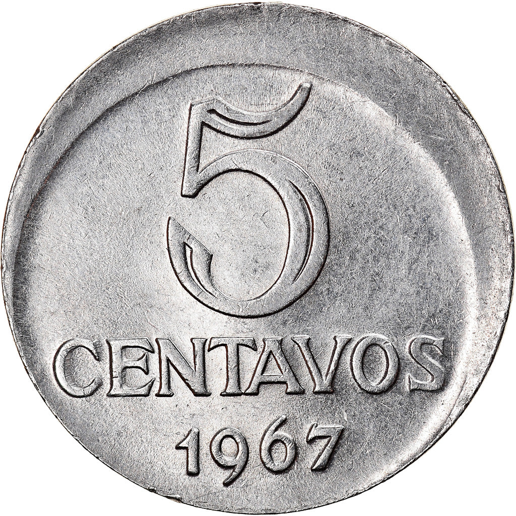 Moeda, Brasil, 5 Centavos, 1967, error off center strike, AU(50-53), Aço