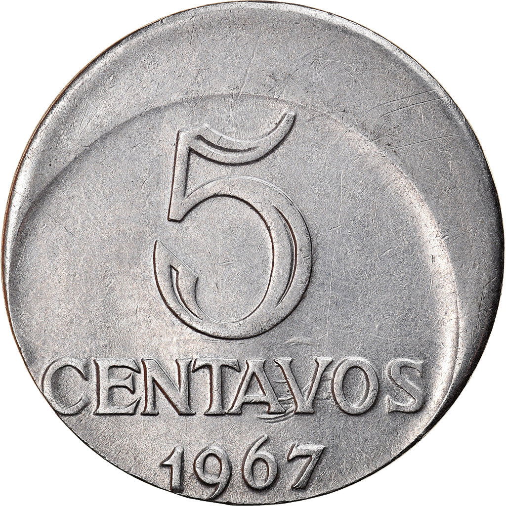 Moneta, Brasile, 5 Centavos, 1967, error off center strike, BB+, Acciaio