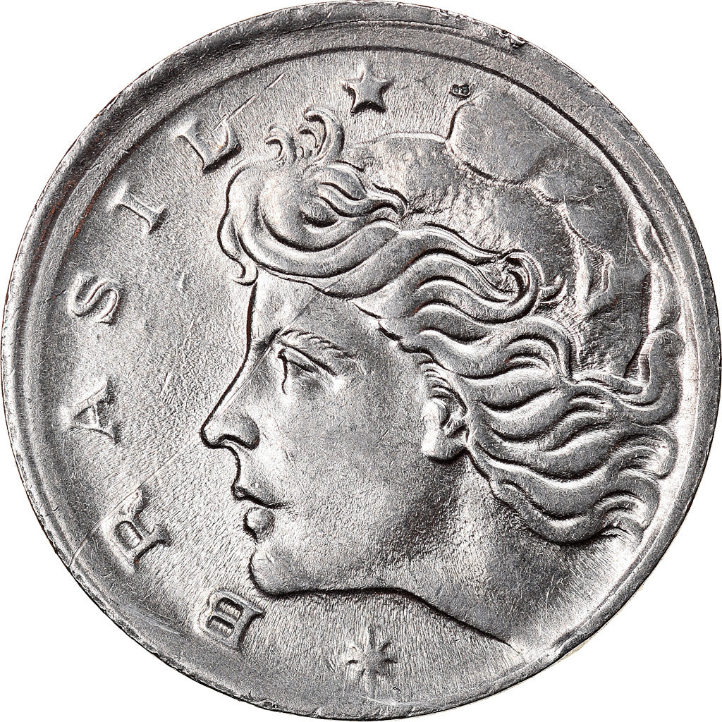 Moneta, Brasile, 5 Centavos, 1967, error broadstruck, BB+, Acciaio inossidabile